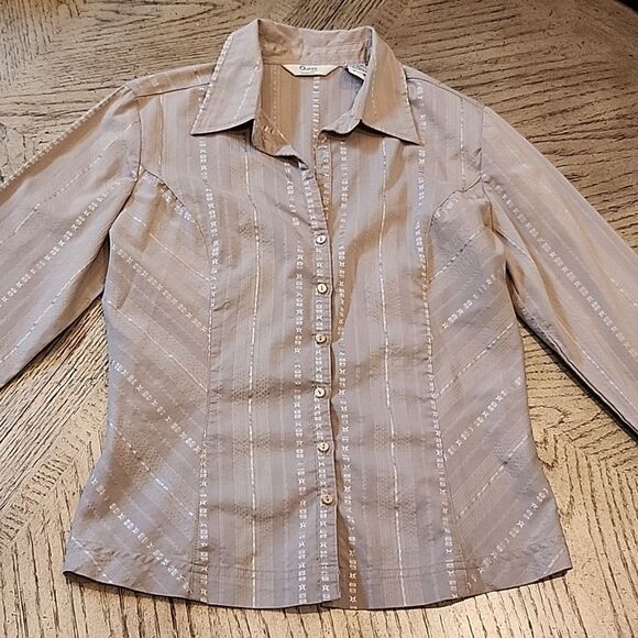 Tan collared button down stretch shirt size M - Picture 1 of 10